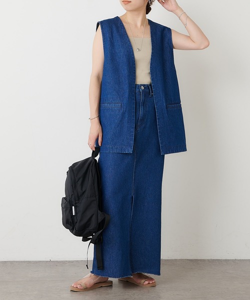 Omekashi（オメカシ）の「デニムスリットロングスカート（デニムスカート・レディース・ブラック/ブルー・36/38）」の8枚目の写真