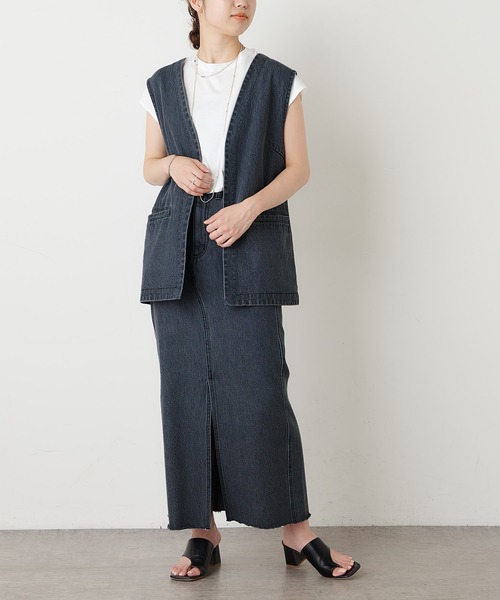 Omekashi（オメカシ）の「デニムスリットロングスカート（デニムスカート・レディース・ブラック/ブルー・36/38）」の22枚目の写真