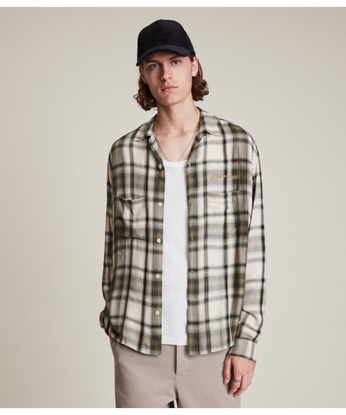 オールセインツ メンズ シャツ トップス Hawthorne Long Sleeve Shirt Hawthorne Ramskull Stretch Fit Shirt Black | ALLSAINTS US