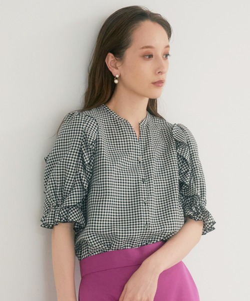 ANAYI（アナイ）の「ビスコースチェックラッフル ブラウス