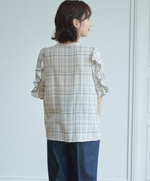 1033】アナイ ビスコースチェックラッフル ブラウス 38 白黒 ANAYI