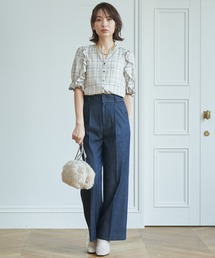 【1033】アナイ　ビスコースチェックラッフル　ブラウス　38 白黒 1033】アナイビスコースチェックラッフルブラウス38 白黒