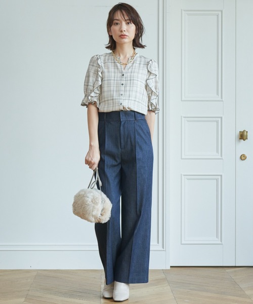 ANAYI（アナイ）の「ビスコースチェックラッフル ブラウス