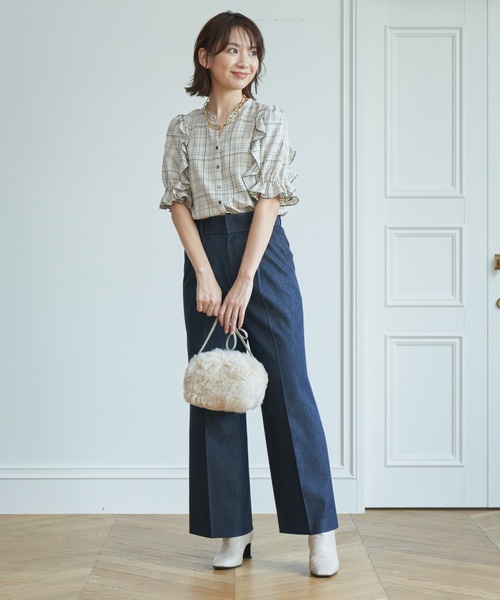 最も完璧な ANAYI（アナイ）の「ビスコースチェックラッフル ブラウス トップス