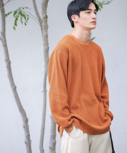 niko and...（ニコアンド）の「ニットライクワッフルプルオーバー（Tシャツ/カットソー・メンズ・ネイビー/オレンジ/スモーク/アイボリー・MEDIUM/LARGE）」の3枚目の写真