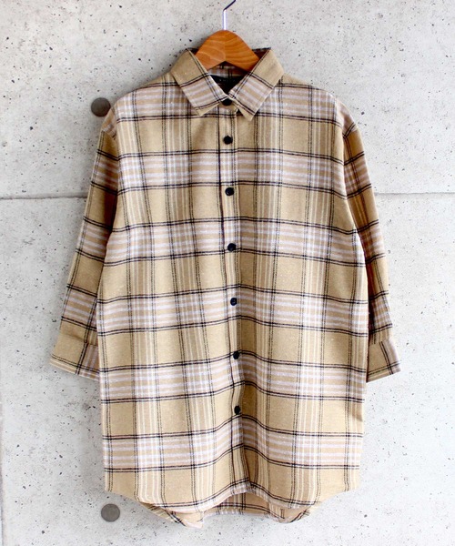 THE CASUAL（カジュアル）の「ビッグシルエットネルワンピ ネルシャツ キッズ（シャツ/ブラウス・キッズ・グリーン系/ベージュ系/レッド系/グレー系1/グレー系/ブラウン系・110cm/130cm/160cm/150cm/120cm/140cm）」の4枚目の写真