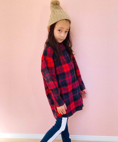 THE CASUAL（カジュアル）の「ビッグシルエットネルワンピ ネルシャツ キッズ（シャツ/ブラウス・キッズ・グリーン系/ベージュ系/レッド系/グレー系1/グレー系/ブラウン系・110cm/130cm/160cm/150cm/120cm/140cm）」の6枚目の写真