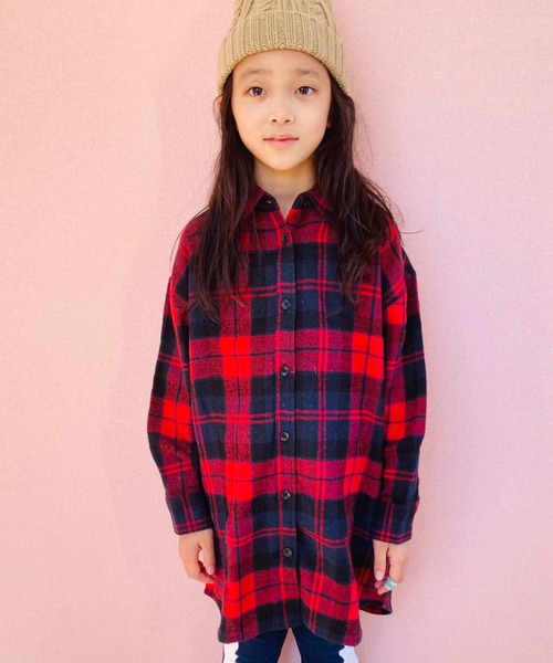 THE CASUAL（カジュアル）の「ビッグシルエットネルワンピ ネルシャツ キッズ（シャツ/ブラウス・キッズ・グリーン系/ベージュ系/レッド系/グレー系1/グレー系/ブラウン系・110cm/130cm/160cm/150cm/120cm/140cm）」の14枚目の写真