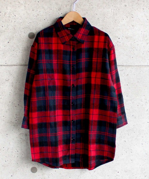 THE CASUAL（カジュアル）の「ビッグシルエットネルワンピ ネルシャツ キッズ（シャツ/ブラウス・キッズ・グリーン系/ベージュ系/レッド系/グレー系1/グレー系/ブラウン系・110cm/130cm/160cm/150cm/120cm/140cm）」の9枚目の写真