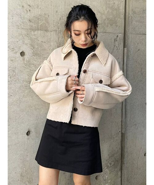 EVRIS（エヴリス）の「ショートボアジャケット（ブルゾン・レディース・パープル/アイボリー/ブラック・FREE）」の6枚目の写真