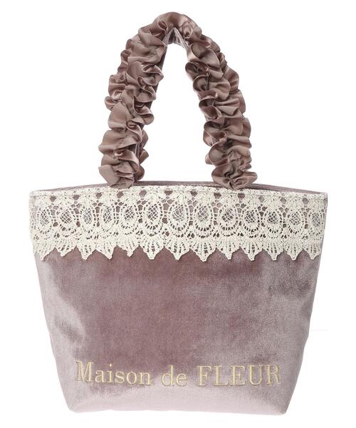 Maison de FLEUR（メゾンドフルール）の「ベロアレースフリルハンドルトートSバッグ（トートバッグ・レディース・ブラック/ピンクベージュ/グレイッシュベージュ・FREE）」の9枚目の写真
