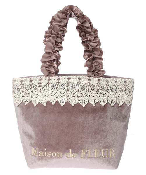 Maison de FLEUR（メゾンドフルール）の「ベロアレースフリルハンドルトートSバッグ（トートバッグ・レディース・ブラック/ピンクベージュ/グレイッシュベージュ・FREE）」の15枚目の写真