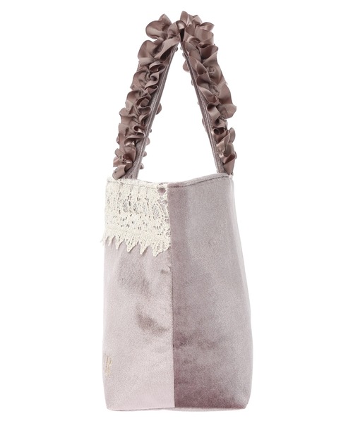 Maison de FLEUR（メゾンドフルール）の「ベロアレースフリルハンドルトートSバッグ（トートバッグ・レディース・ブラック/ピンクベージュ/グレイッシュベージュ・FREE）」の4枚目の写真