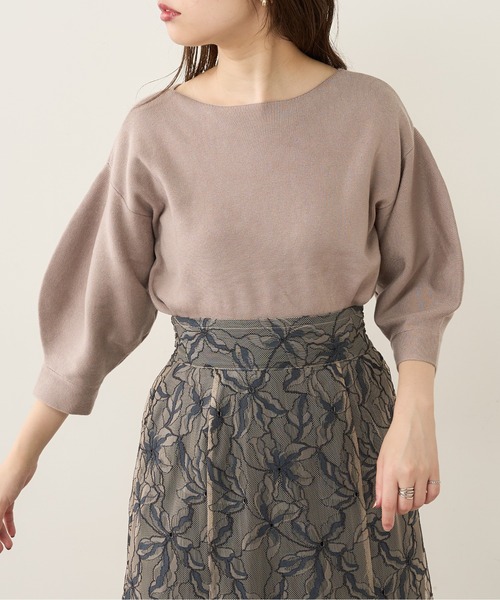 natural couture（ナチュラルクチュール）の「前後2WAYバルーンスリーブニット（ニット/セーター・レディース・ブラウン/ベージュ/グリーン/ブラック/アイボリー/ピンク・FREE）」の4枚目の写真