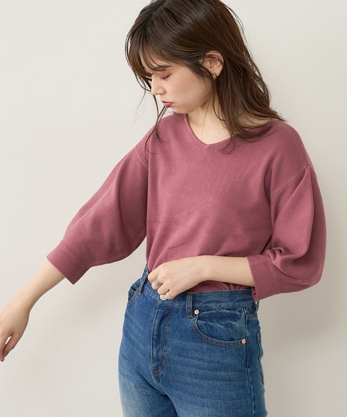 natural couture（ナチュラルクチュール）の「前後2WAYバルーンスリーブニット（ニット/セーター・レディース・ブラウン/ベージュ/グリーン/ブラック/アイボリー/ピンク・FREE）」の6枚目の写真