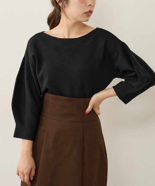 natural couture（ナチュラルクチュール）の「前後2WAYバルーンスリーブニット（ニット/セーター・レディース・ブラウン/ベージュ/グリーン/ブラック/アイボリー/ピンク・FREE）」の3枚目の写真