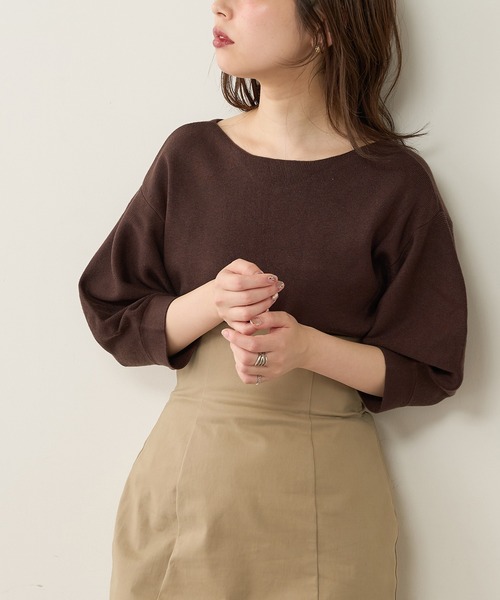 natural couture（ナチュラルクチュール）の「前後2WAYバルーンスリーブニット（ニット/セーター・レディース・ブラウン/ベージュ/グリーン/ブラック/アイボリー/ピンク・FREE）」の11枚目の写真