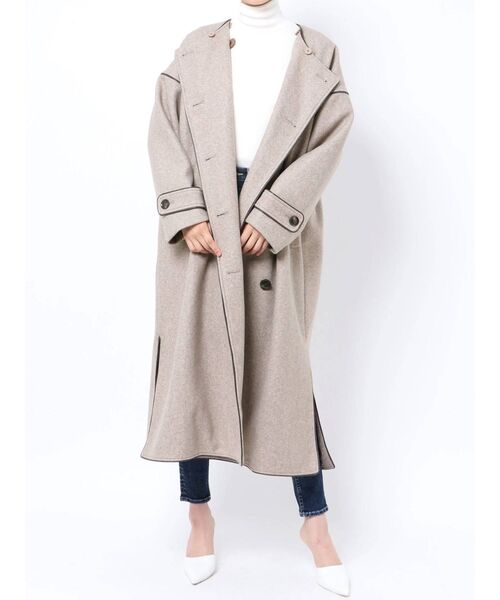 GYDA（ジェイダ）の「2way standコートllarパイピングコート（その他アウター・レディース・ブラック/モカ・FREE）」の6枚目の写真