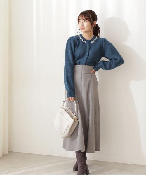 PROPORTION BODY DRESSING(プロポーションボディドレッシング)の「ボリュームスリーブパールジュエルカーデ / 1211274002(カーディガン/ボレロ・レディース・グレー/グリーン系その他/ボルドー・FREE)」の4枚目の写真