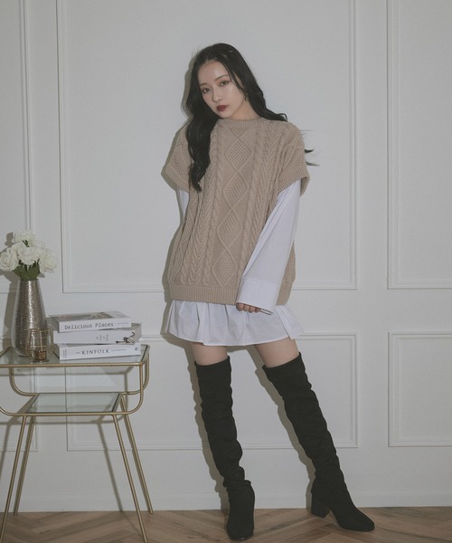 ANDGEEBEE（アンジービー）の「シャツニットワンピ（ニット/セーター・レディース・モカ/ベージュ・MEDIUM）」の2枚目の写真