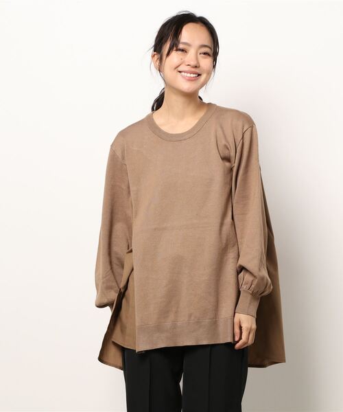 YECCA VECCA（イェッカヴェッカ）の「・異素材MIXデザインニット＊（ニット/セーター・レディース・ライトベージュ/ブラック/ダークベージュ・FREE）」の3枚目の写真