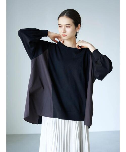 YECCA VECCA（イェッカヴェッカ）の「・異素材MIXデザインニット＊（ニット/セーター・レディース・ライトベージュ/ブラック/ダークベージュ・FREE）」の4枚目の写真