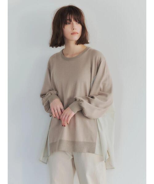 YECCA VECCA（イェッカヴェッカ）の「・異素材MIXデザインニット＊（ニット/セーター・レディース・ライトベージュ/ブラック/ダークベージュ・FREE）」の7枚目の写真