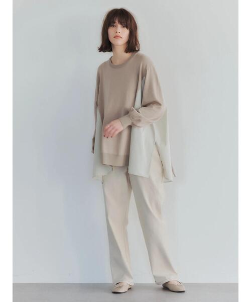 YECCA VECCA（イェッカヴェッカ）の「・異素材MIXデザインニット＊（ニット/セーター・レディース・ライトベージュ/ブラック/ダークベージュ・FREE）」の10枚目の写真