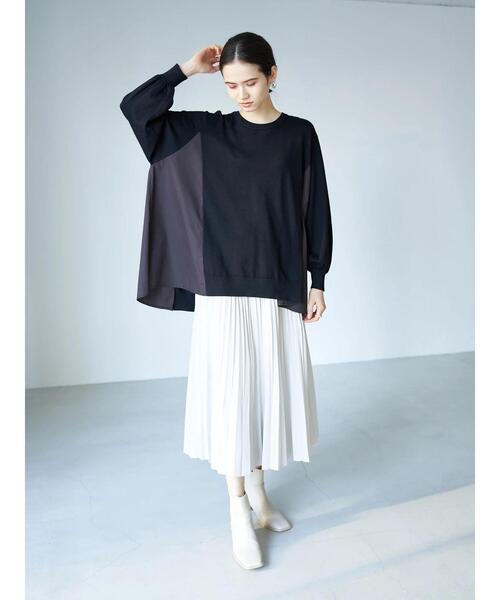 YECCA VECCA（イェッカヴェッカ）の「・異素材MIXデザインニット＊（ニット/セーター・レディース・ライトベージュ/ブラック/ダークベージュ・FREE）」の22枚目の写真