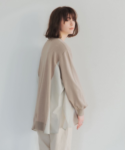 YECCA VECCA（イェッカヴェッカ）の「・異素材MIXデザインニット＊（ニット/セーター・レディース・ライトベージュ/ブラック/ダークベージュ・FREE）」の2枚目の写真