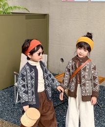 aimoha | 【aimoha-KIDS-】【新作】韓国子供服　レトロ調幾何学模様ニットカーディガン(カーディガン/ボレロ)