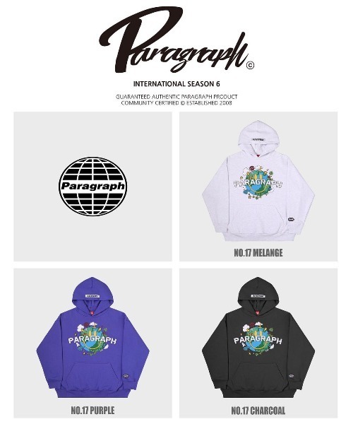 Paragraph（パラグラフ）の「A'GEM/9 × .kom『paragraph/パラグラフ』Earth Smile Design Logo Crewneck/ パラグラフ ロゴ アースデザイン スマイル ロングスリーブスウェットシャツ（パーカー・メンズ・チャコールグレー/ライトグレー/パープル・FREE）」の4枚目の写真