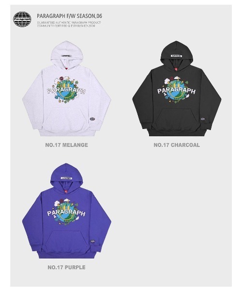 Paragraph（パラグラフ）の「A'GEM/9 × .kom『paragraph/パラグラフ』Earth Smile Design Logo Crewneck/ パラグラフ ロゴ アースデザイン スマイル ロングスリーブスウェットシャツ（パーカー・メンズ・チャコールグレー/ライトグレー/パープル・FREE）」の6枚目の写真