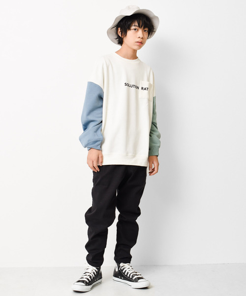 RAT EFFECT（ラットエフェクト）の「【裏起毛】ポケット付きバックロゴトレーナー（スウェット・キッズ・グリーン/グレー/ライトブルー/アイボリー/ブラック/チャコールグレー・120/150/140/160/130/170）」の7枚目の写真