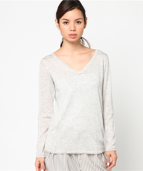 AZUL by moussy（アズールバイマウジー）の「E/A/N/WハイゲージメランジV/N長袖PO（ニット/セーター・レディース・トップグレー/ピンク/ブルー/ダークインディゴブルー/イエロー/オフホワイト・MEDIUM/LARGE/SMALL）」の7枚目の写真