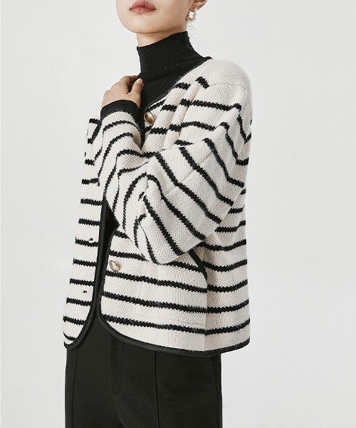 chuclla(チュクラ)の「ボーダー ニットジャケット chw22s018(カーディガン/ボレロ・レディース・アイボリー・FREE)」の5枚目の写真