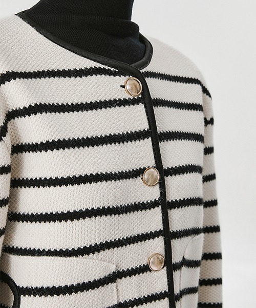 chuclla(チュクラ)の「ボーダー ニットジャケット chw22s018(カーディガン/ボレロ・レディース・アイボリー・FREE)」の9枚目の写真
