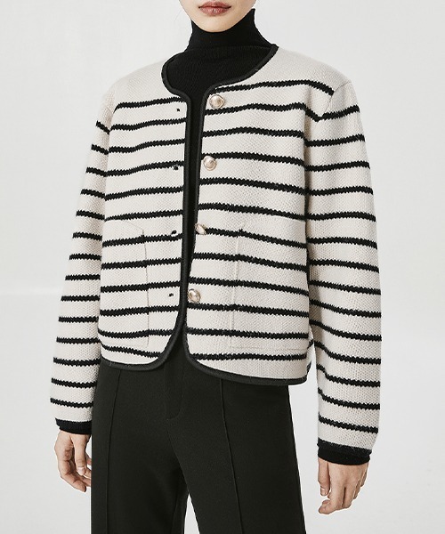 chuclla(チュクラ)の「ボーダー ニットジャケット chw22s018(カーディガン/ボレロ・レディース・アイボリー・FREE)」の12枚目の写真