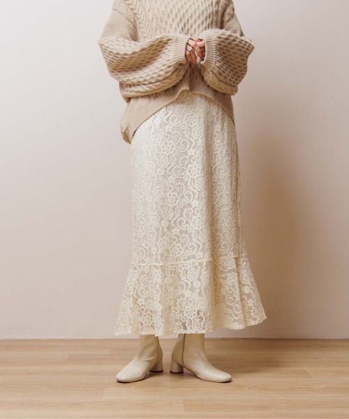 flower（フラワー）の「クラリティレーススカート（スカート・レディース・ベージュ/アイボリー・FREE）」の14枚目の写真