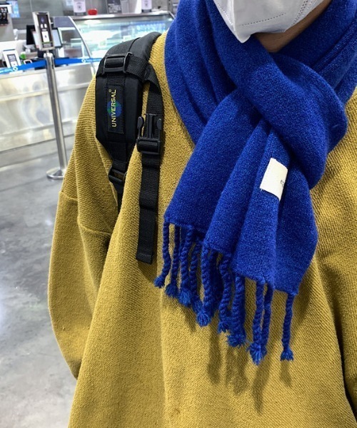 MGV（エムジーヴィー）の「シンプルフリンジカラーマフラー（マフラー・メンズ・ブラック/ベージュ/ブラウン/グレー/イエロー/オレンジ/ブルー/グリーン/アイボリー/ライトブラウン/キャメル/ピンク/パープル・FREE）」の8枚目の写真