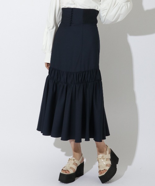 REDYAZEL（レディアゼル）の「ギャザー切替スカート（スカート・レディース・ベージュ/ネイビー/グリーン・SMALL/MEDIUM）」の16枚目の写真