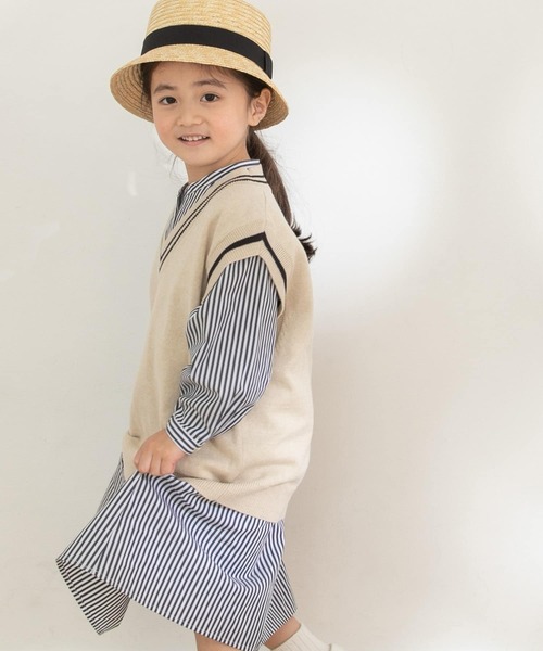 URBAN RESEARCH DOORS（アーバンリサーチドアーズ）の「『親子リンク』Vネックニットベスト(KIDS)（ニット/セーター・キッズ・ベージュ系その他/ブルー系その他・120/105/135）」の2枚目の写真