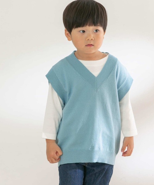 URBAN RESEARCH DOORS（アーバンリサーチドアーズ）の「『親子リンク』Vネックニットベスト(KIDS)（ニット/セーター・キッズ・ベージュ系その他/ブルー系その他・120/105/135）」の6枚目の写真