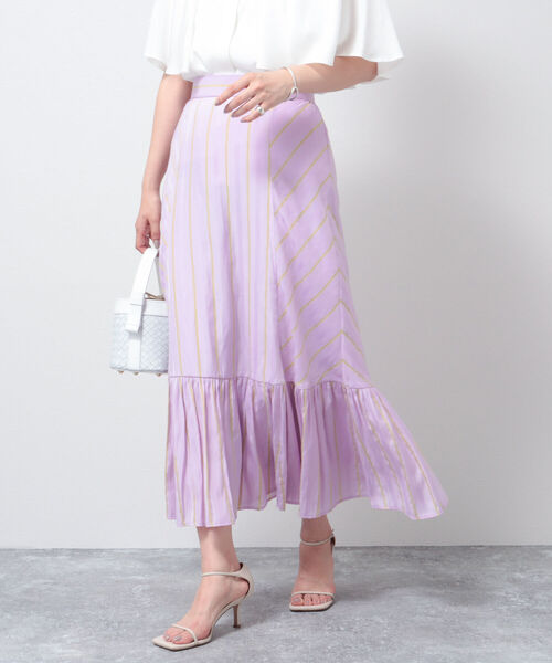 NOLLEY’S(ノーリーズ)の「割繊ストライプマーメイドスカート(スカート・レディース・ベージュ系その他3/パープル系その他4/ピンク系その他3・38/36)」の2枚目の写真