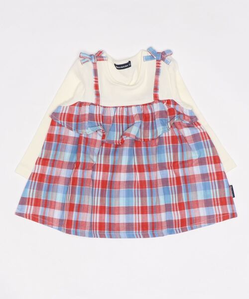 Moujonjon(ムージョンジョン)の「チェック柄キャミチュニックTシャツ(Tシャツ/カットソー・キッズ・レッド/ブルー・130/110/120/80/90/140/100)」の1枚目の写真