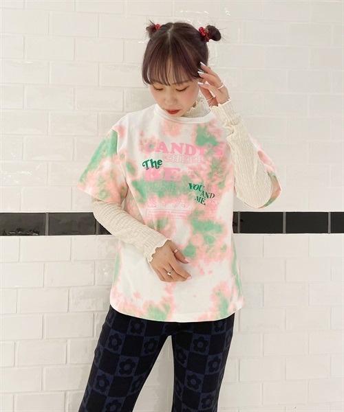 Candy Stripper(キャンディストリッパー)の「BE MINE LAYERED トップス(Tシャツ/カットソー・レディース・ピンク/イエロー・2)」の2枚目の写真