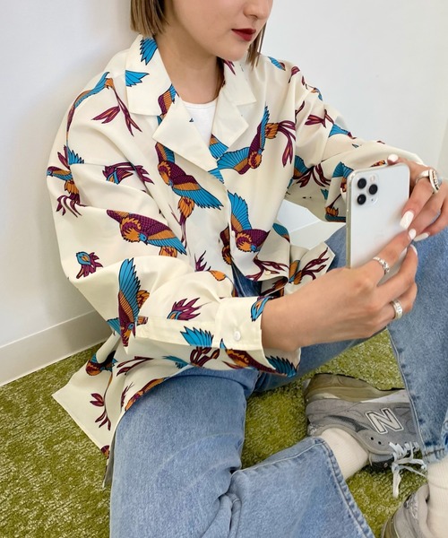 WHO'S WHO gallery（フーズフーギャラリー）の「オープンカラーパターンシャツ（シャツ/ブラウス・レディース・アイボリー/ブラック/オフホワイト/ネイビー/サックスブルー・MEDIUM）」の11枚目の写真