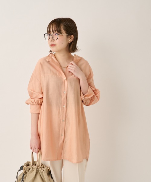 un dix cors（アンディコール）の「ヘルシーな透け感　ヨーク切替ビックシャツ（シャツ/ブラウス・レディース・ホワイト/ブラウン/オレンジ・FREE）」の8枚目の写真