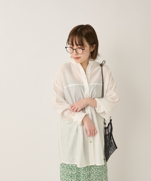 un dix cors（アンディコール）の「ヘルシーな透け感　ヨーク切替ビックシャツ（シャツ/ブラウス・レディース・ホワイト/ブラウン/オレンジ・FREE）」の4枚目の写真