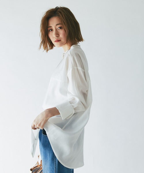 un dix cors（アンディコール）の「ヘルシーな透け感　ヨーク切替ビックシャツ（シャツ/ブラウス・レディース・ホワイト/ブラウン/オレンジ・FREE）」の17枚目の写真